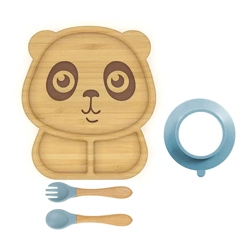 Panda Shaped Bamboo Suction Plate with Fork & Spoon