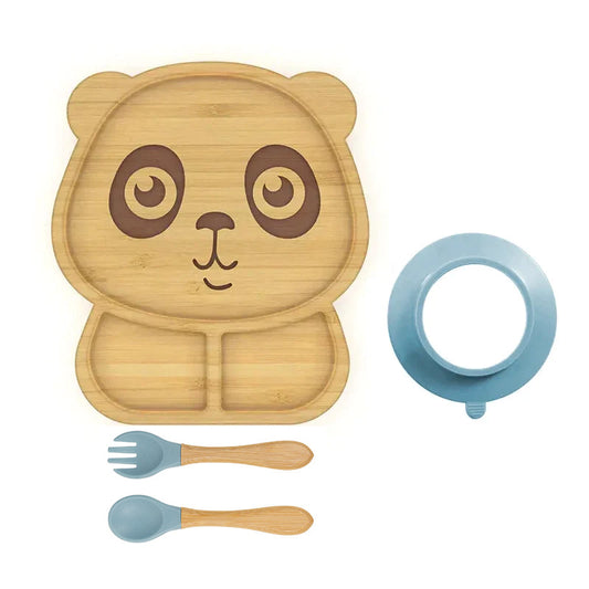 Panda Shaped Bamboo Suction Plate with Fork & Spoon