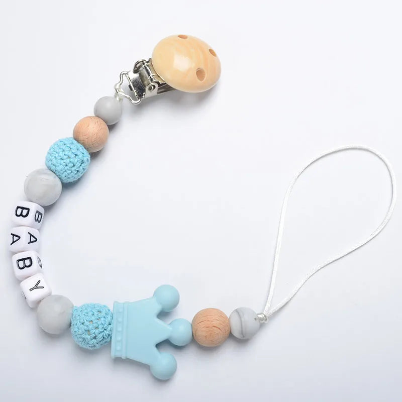 Crown Silicone Baby Pacifier Chain - Personalized