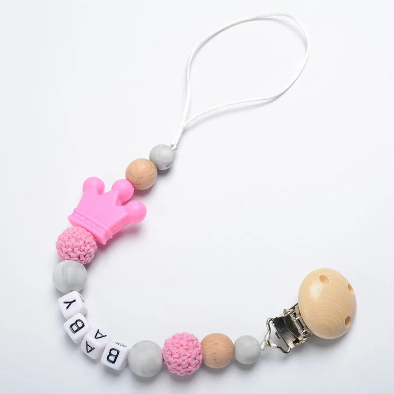 Crown Silicone Baby Pacifier Chain - Personalized