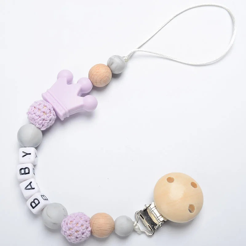 Crown Silicone Baby Pacifier Chain - Personalized