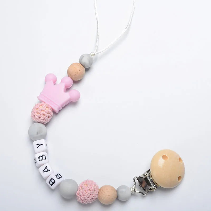 Crown Silicone Baby Pacifier Chain - Personalized