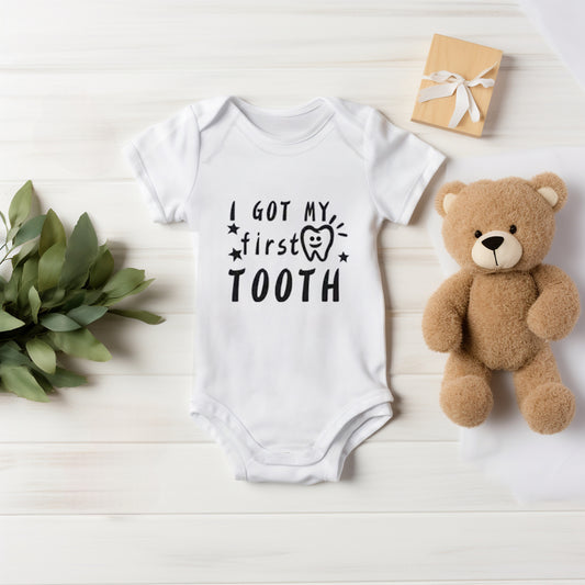 I Got My First Tooth White Cotton Onesie Bodysuit