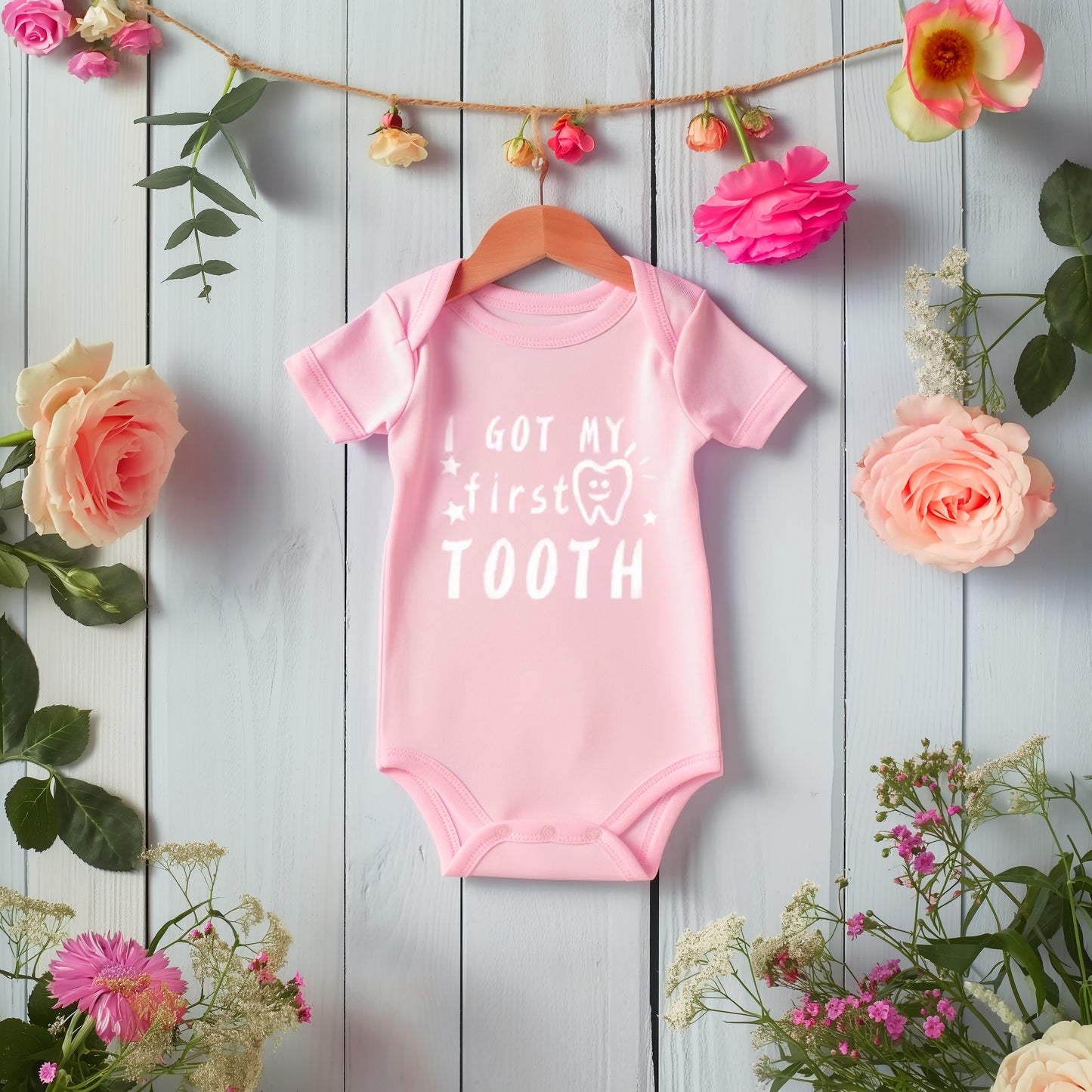 I Got My First Tooth Pink Cotton Onesie Bodysuit