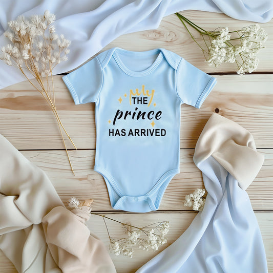 The Prince Has Arrived Blue Cotton Onesie Bodysuit