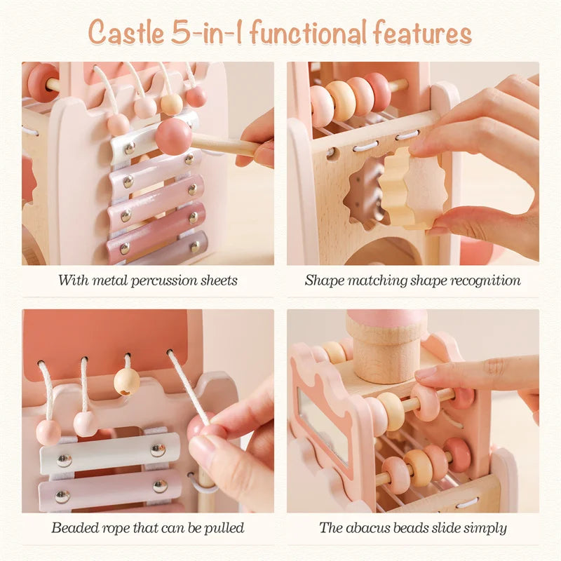 Dubai Online baby shop uae - best gift for Girl kids - Montessori Educational Wooden Pink Castle Top Quality Toy musical toy متجر دبي اون لاين للأطفال في الإمارات العربية المتحدة - أفضل هدية للفتيات الصغيرات - لعبة مونتيسوري التعليمية الخشبية ذات القلعة الوردية ذات الجودة العالية، لعبة موسيقية 