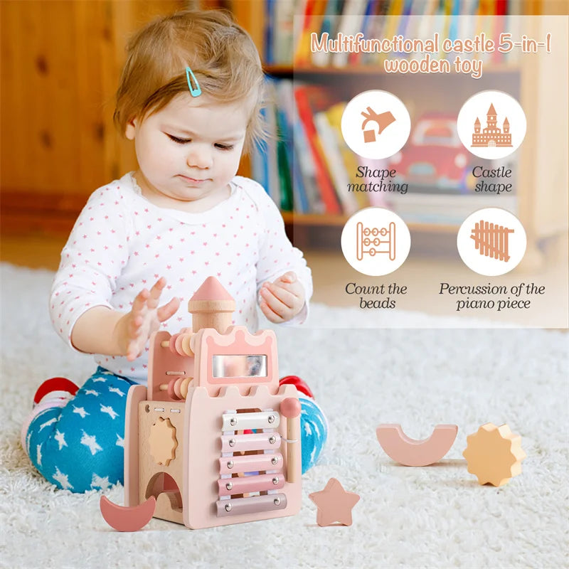 Dubai Online baby shop uae - best gift for Girl kids - Montessori Educational Wooden Pink Castle Top Quality Toy musical toy متجر دبي اون لاين للأطفال في الإمارات العربية المتحدة - أفضل هدية للفتيات الصغيرات - لعبة مونتيسوري التعليمية الخشبية ذات القلعة الوردية ذات الجودة العالية، لعبة موسيقية 