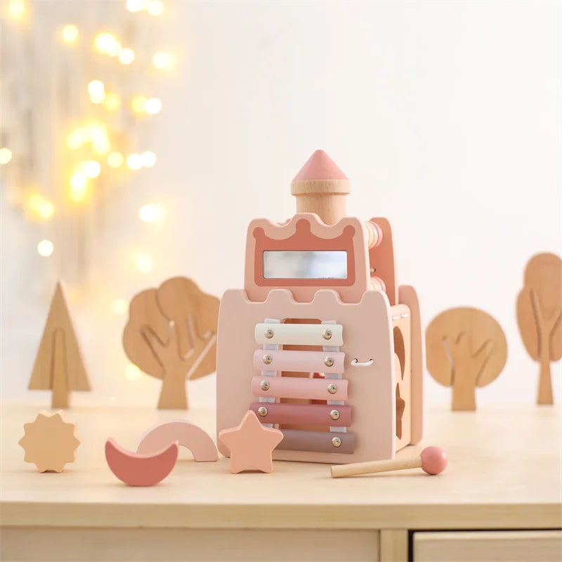 Dubai Online baby shop uae - best gift for Girl kids - Montessori Educational Wooden Pink Castle Top Quality Toy musical toy متجر دبي اون لاين للأطفال في الإمارات العربية المتحدة - أفضل هدية للفتيات الصغيرات - لعبة مونتيسوري التعليمية الخشبية ذات القلعة الوردية ذات الجودة العالية، لعبة موسيقية 