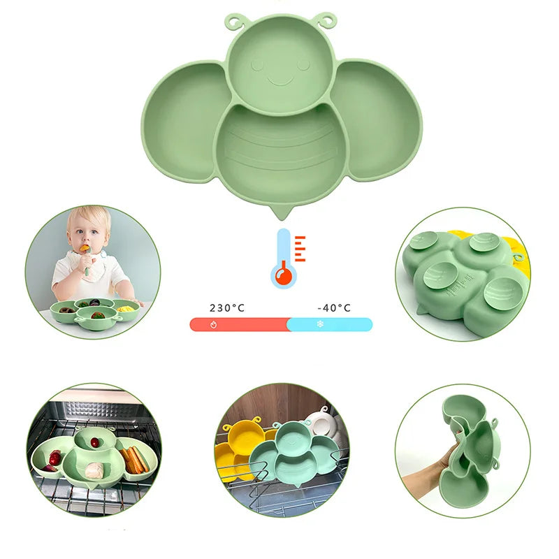 silicone tableware set for babies plates and mini fork, spoon, bib, cup, set for babies kitchen essentials طقم أدوات مائدة من السيليكون لأطباق الأطفال وشوكة صغيرة وملعقة ومريلة وكوب ومجموعة لمستلزمات مطبخ الأطفال