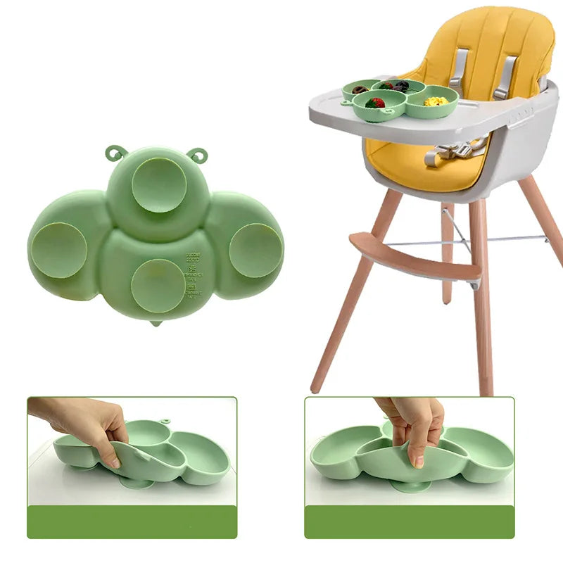 silicone tableware set for babies plates and mini fork, spoon, bib, cup, set for babies kitchen essentials طقم أدوات مائدة من السيليكون لأطباق الأطفال وشوكة صغيرة وملعقة ومريلة وكوب ومجموعة لمستلزمات مطبخ الأطفال