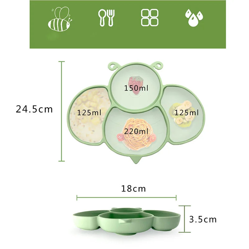 silicone tableware set for babies plates and mini fork, spoon, bib, cup, set for babies kitchen essentials طقم أدوات مائدة من السيليكون لأطباق الأطفال وشوكة صغيرة وملعقة ومريلة وكوب ومجموعة لمستلزمات مطبخ الأطفال