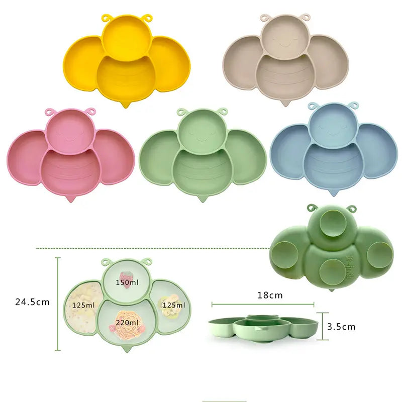 silicone tableware set for babies plates and mini fork, spoon, bib, cup, set for babies kitchen essentials طقم أدوات مائدة من السيليكون لأطباق الأطفال وشوكة صغيرة وملعقة ومريلة وكوب ومجموعة لمستلزمات مطبخ الأطفال