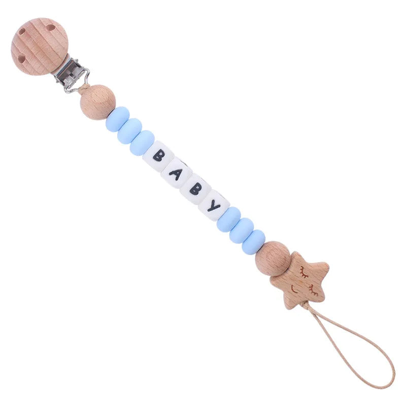 Silicone and Wooden Pacifier Clip Chain - Personalized