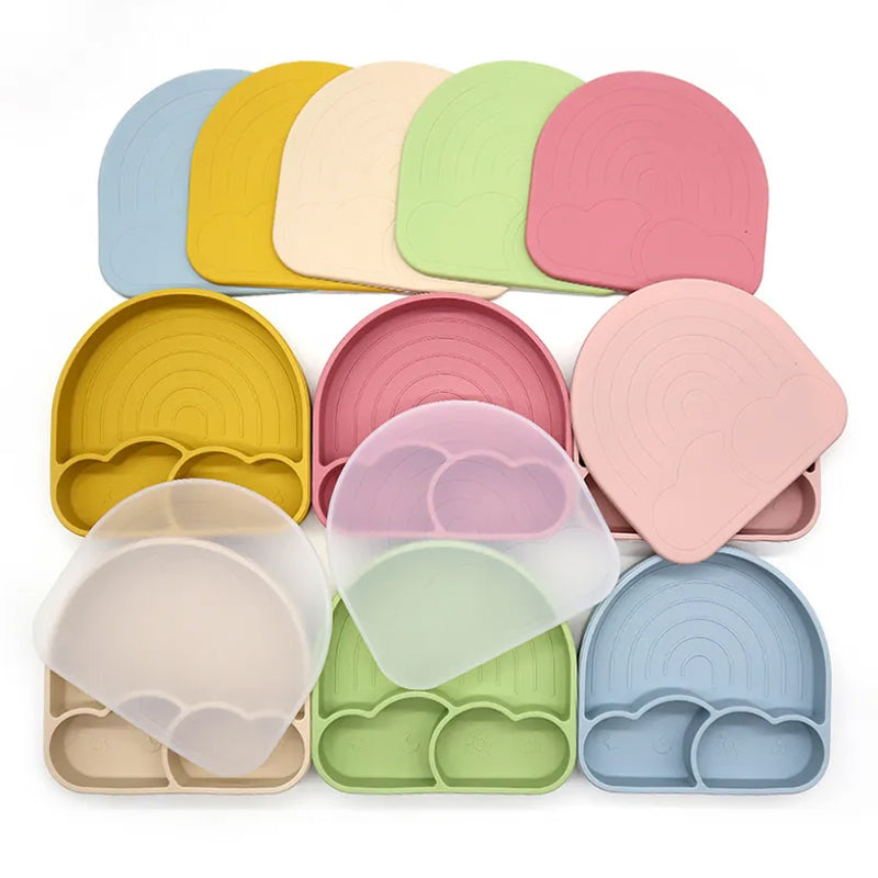 Silicone Rainbow Plates with Lid