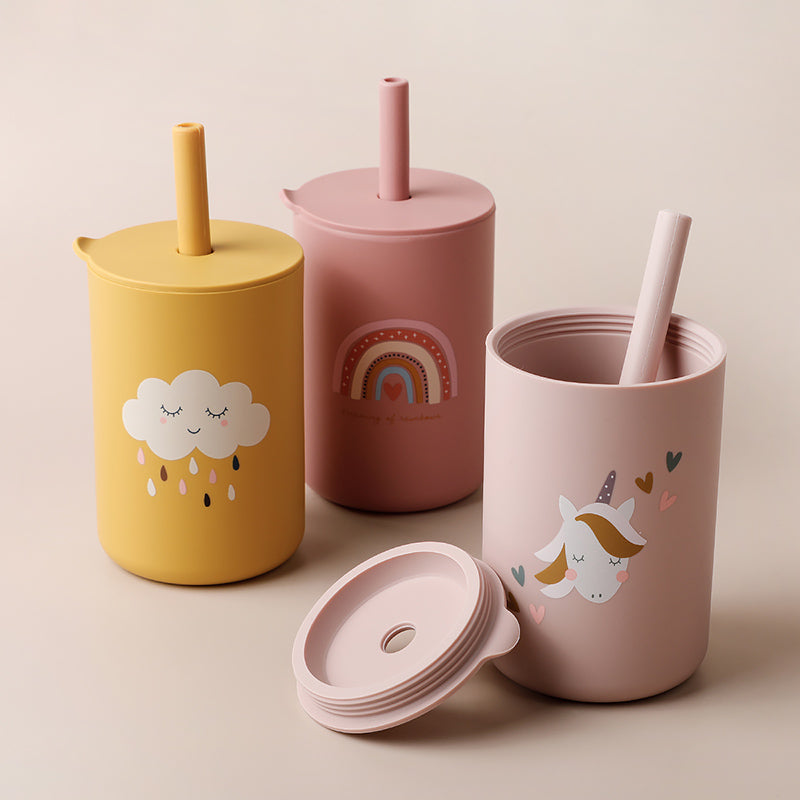 Toddlers Silicone Printed Straw Cups