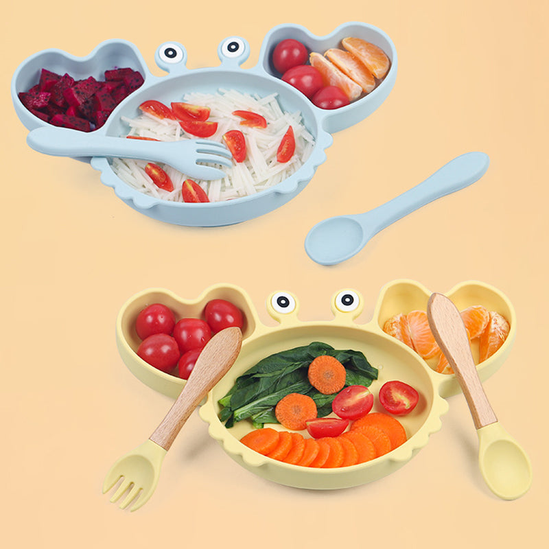 silicone tableware set for babies plates and mini fork, spoon, bib, cup, set for babies kitchen essentials طقم أدوات مائدة من السيليكون لأطباق الأطفال وشوكة صغيرة وملعقة ومريلة وكوب ومجموعة لمستلزمات مطبخ الأطفال