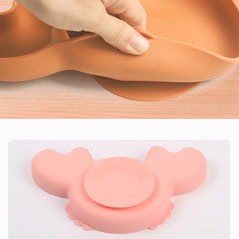 silicone tableware set for babies plates and mini fork, spoon, bib, cup, set for babies kitchen essentials طقم أدوات مائدة من السيليكون لأطباق الأطفال وشوكة صغيرة وملعقة ومريلة وكوب ومجموعة لمستلزمات مطبخ الأطفال