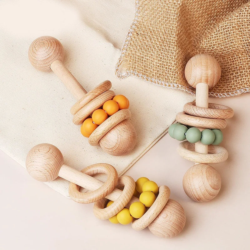 Beech Wooden Rattle Hand Bell Toy