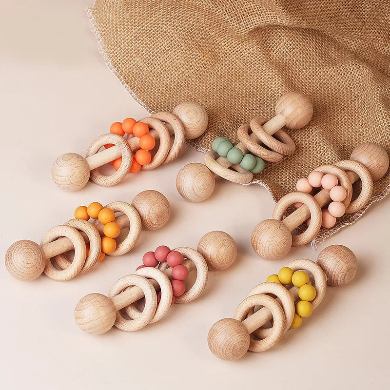 Beech Wooden Rattle Hand Bell Toy