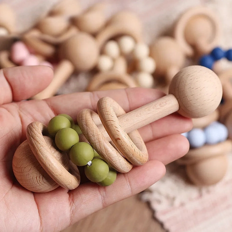 Beech Wooden Rattle Hand Bell Toy